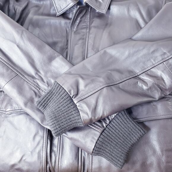 WILSONS LEATHER Men's Size XXL Brown Lamb's Leather Bomber Jacket w/ Epaulettes - Picture 4 of 16